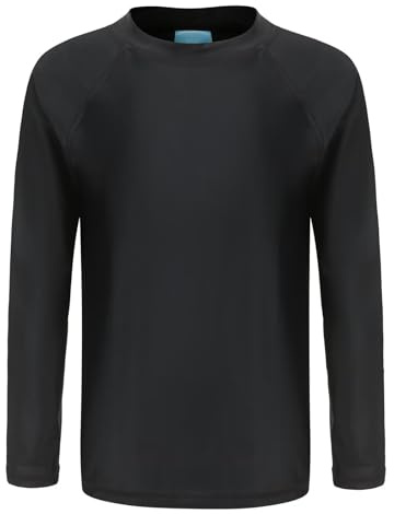 Big Boys Rash Vest Swimsuit Long Sleeve Rash Guard Swimming Top Kids Quick-Dry Swim Shirt Black Age 13-14 Years