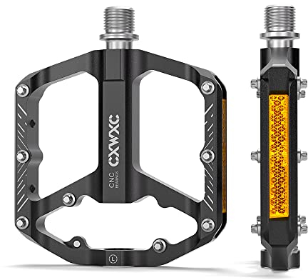 CXWXC Fahrradpedale mit Reflektoren 9/16 Zoll CNC Aluminium MTB Pedale Leichtgewichts, Antirutsch für Mountainbike,Stadtrad,Rennrad