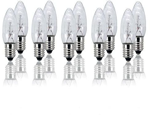 Hellum bougies de rechange pour arc flottant, 10 pièces bougie à cannelure pour arbre de Noël bougies chaînes lumineuses intérieur avec 20 points de combustion, E10/ 12V/ 2,5W/ 19 lumens 950038