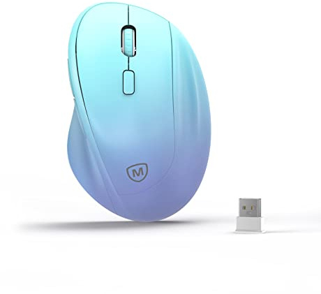 MICROPACK Digitally Yours Mouse ergonomico senza fili con dongle USB per PC, laptop e desktop, mouse verticale con clic silenzioso, lunga durata della batteria, fino a 1600 DPI, blu viola