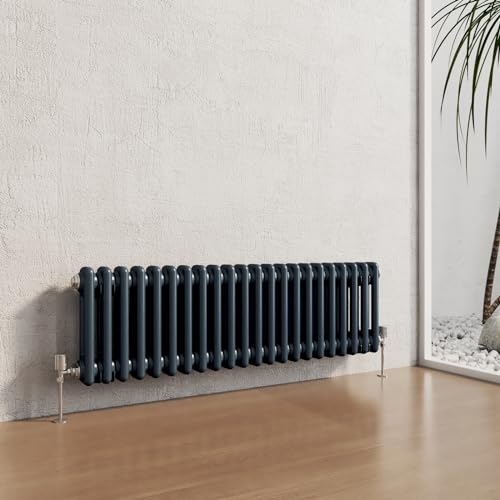 Heilmetz Anthracite Radiators Horizontal Double, 300x1010mm Column Radiator Central Heating Radiator Traditional Cast Iron Style 2 Column Radiators