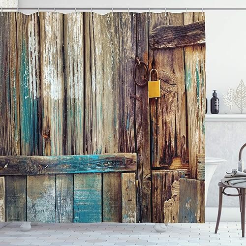 Duschvorhang 180x180 Planche de Bois Vintage Duschvorhänge Ferme de Campagne Anti Schimmel Waschbar Polyester Textil Shower Curtains für Badezimmer Badewanne mit 12 Haken, Z1587