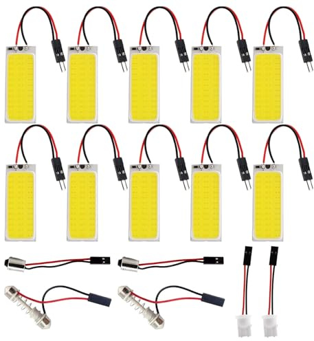 HUAZIZ 10 Piezas Luces LED de 300 lúmenes COB 36-SMD 12V DC para iluminación Interior del Coche, Panel de iluminación de cúpula, lámpara de Techo con Bombillas T10, BA9S, Adaptador Festoon