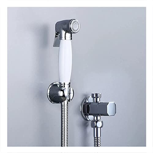 Handhållen Bidet Douche Dusch Spray, Bidéblandare, Enkel Kallvit Krompolering Toalett Bidéspruta, Badrum Shattaf Douche-sats i massiv mässing, C-set(White)