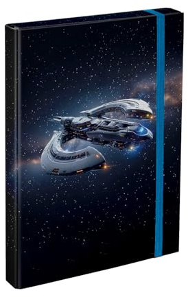 Baagl Heftbox für Schulranzen - Heftmappe A4 für Kinder mit Gummiband und Innenklappen - Sammelmappe, Sammelbox mit Gummizug für Jungen (Spaceship)