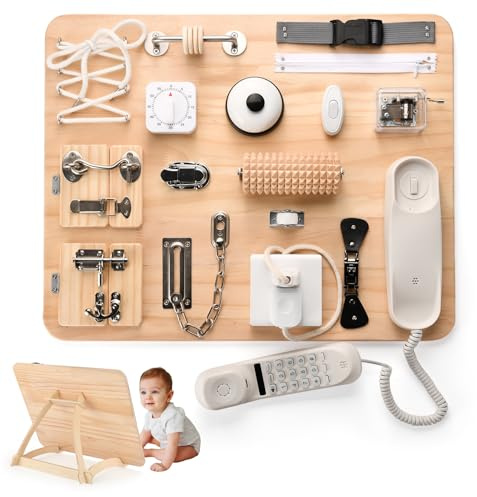 Montessori Busy Board 21-i-1 träleksak – pedagogisk, sensorisk och motorisk leksak – babypresent till pojkar och flickor – autism och reseleksak