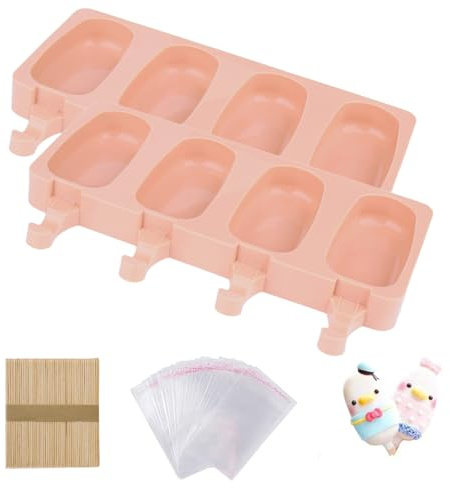 Popsicle Molds Set of 2, Cakesicles Silicone Mould Ice Cream Mold Oval Cake Pop Mold with 50 Wooden Sticks, 50 Bags for DIY Popsicle (Bronze)