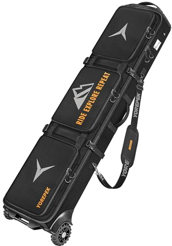 YOREPEK Ski & Snowboard Bag with Wheels, Upgraded All-Terrain Large Wheels, Extendable 160–175cm Water Resistant Padded Ski Bags for Air Travel with Backpack & Shoulder Strap, Mini Pocket for AirTag