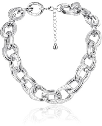 Magitaco Silver Plated Chunky Choker Necklace for Women, Cuban Link Chain Thick Statement Necklace, Big Double O Link Necklaces Women's Trendy Jewelry for Ladies