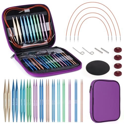 Coopay 13 Paia Ferri Circolari Intercambiabili da 3,0 a 10,0 mm, Ferri da Maglia in Alluminio, Alta qualità, Ferri Circolari per Vestiti per Bambini, Maglioni, Sciarpe - Viola