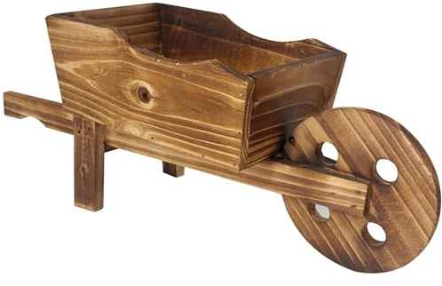 Muzrunq Wooden Wagon Planter, Rustic Wheelbarrow Planter, Decorative Succulent Flower Boxes Outdoor, Garden Decor for Outside Balcony Patio 18.5x6.3x7.5 inch