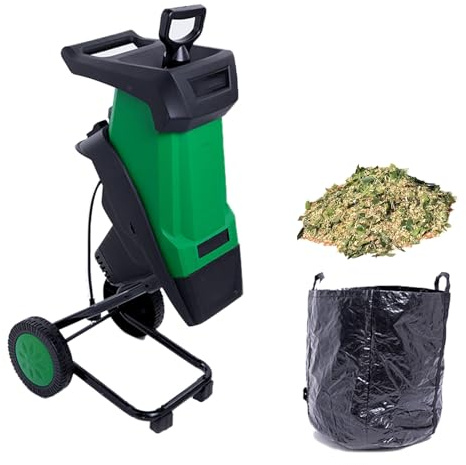 Trituradora De Hojas De 2400 W, Trituradora De Jardín De 0 A 40 Mm De Diámetro, con Cuchillas Dobles Y Bolsa Recolectora De 50 L, para Hojas Caídas, Ramas Y Restos De Jardín.,Green