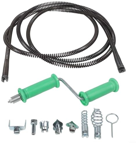Pipe Cleaning Spiral for Electric Pipe Cleaning Machine, 3 Meter Steel Drain Cleaning Cable with Interchangeable C Cutter Olive Cutter Heads, Flexible Pipe Unclogging Tool(B)
