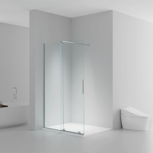 BELVIT Ducha con puerta corredera, cabina de ducha Walk-In, cristal de seguridad templado de 8 mm, nanorrevestimiento antical, reversible izquierda/derecha, 120 x 200 cm, cristal transparente, perfil