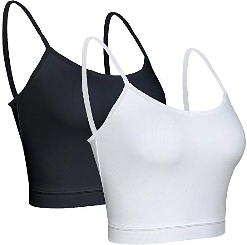 BQTQ 2 Stück Crop Tank Tops Basic Cami Crop Top mit Spaghetti Träger für Frauen (Schwarz, Weiß, L)