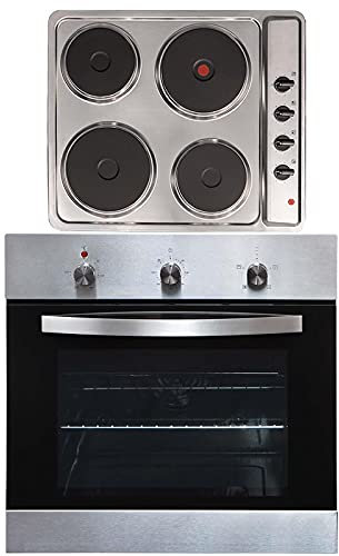 SIA SO113SS 60cm Stainless Steel Built-in/Under Single Electric Fan Oven & PHP601BL 60cm Black 4 Zone Solid Plate Easy Clean Side Control Hob