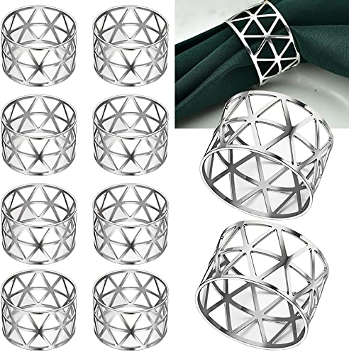 Ruikdly Serviettenringe Silber 10 Stück Hollow Out Metall Universal Tischdekoration Serviettenhalter Serviettenring, für Hochzeitsfeier Abendessen Jubiläum Urlaubs Party, 4 * 3, Y3a-1022