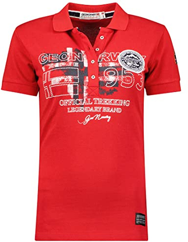 Geographical Norway Kerry Lady - Polo Classica Donna - Cotone A Maniche Corte Casual Button Down Polo Shirt Tops Regular Classic - Abito Ideale Primavera Estate (Rosso M-Taglia 2)