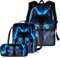 chaqlin Neon Wolf Rucksack-Set für die Schule, Animal Wolf Bedruckte Schulranzen Jungen Mädchen Schule Bookbags Set mit Stift Bleistiftbeutel, Lunchbags Full Set 3-TLG