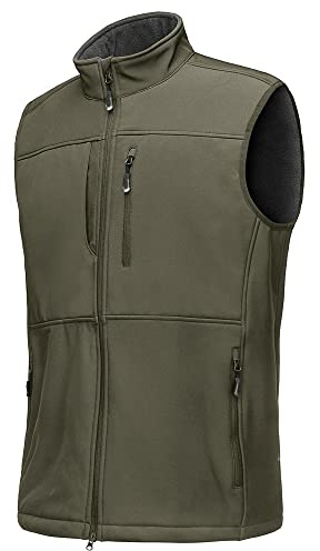33,000ft Mens Softshell Gilet Activewear Vests Windproof Fleece Lined Outerwear Zipped Pockets Sleeveless Softshell Jacket for Leisure, Golf, Travelling Green L