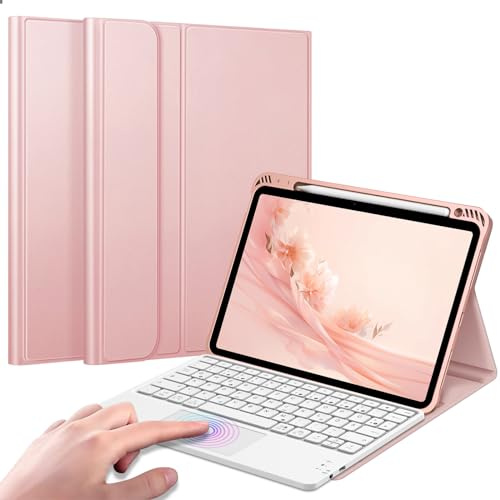 FINTIE Tastatur Hülle für iPad Air 11 Zoll M4/M3/M2 (2026/2025/2024), iPad Air 5./4. Gen 10.9 Zoll, weiche Schutzhülle mit Stifthalter, magnetisch abnehmbare deutsche Tastatur mit Touchpad, Roségold