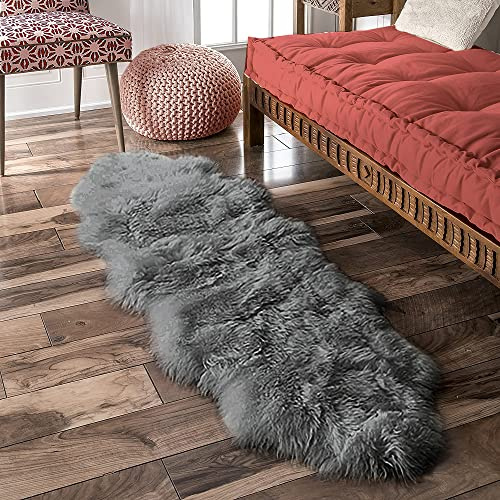 Natural Milan Genuine Sheepskin Area Rugs with Thick and Lush Pile, Fluffy Sheep Fur Rug with Anti-Skid Backing for Bedroom Living Room, Double Pelt, Platinum