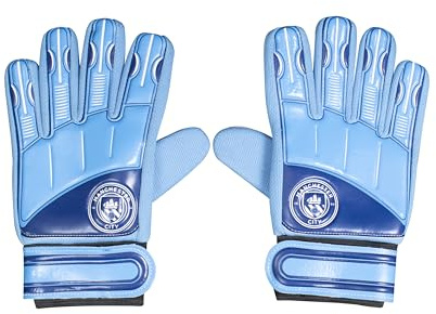 Hy-Pro Officially Licensed Manchester City F.C. Soccer Goalkeeper Gloves – Youth Goalie Size 7 - Kids Soccer Gloves for Boys and Girls with Strong Palm Grip for High Performance