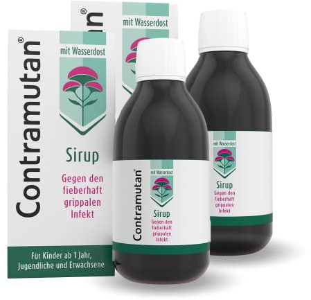Contramutan Sirup gegen typische Erkältungssymptome wie Fieber, Schnupfen oder Kopf- und Gliederbeschwerden| Homöopathischer Erkältungssirup für Erwachsene und Kinder | 150 ml (2x250ml)