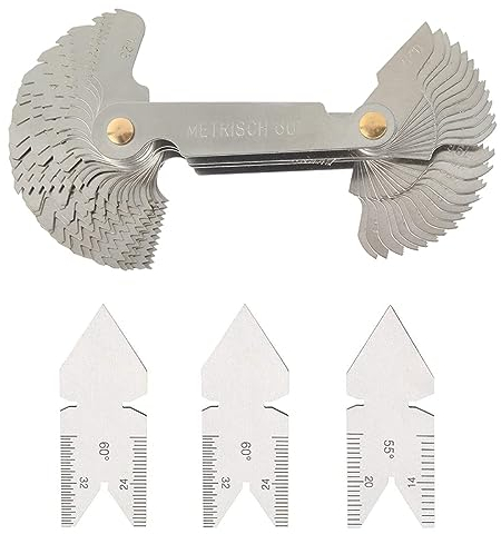 Treki 58pcs Jauge de Filetage en Acier Inoxydable Jauge à Pas Jauge filetée à Pas de Vis de Métrique & Impérial & Américain avec 60° & 55° Jauges Centrale Gage
