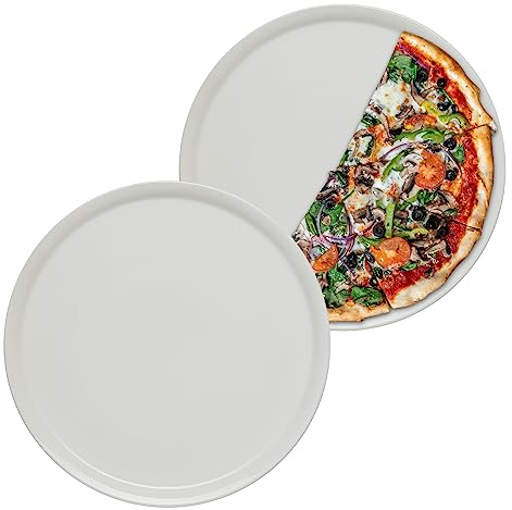 KHG 2er Set Pizzateller, extra groß mit 33cm Durchmesser in weiß, perfekt für Gastro und Zuhause, hochwertiges Porzellan, Spühlmaschinengeeignet & perfekt Stapelbar im zeitlosem Design