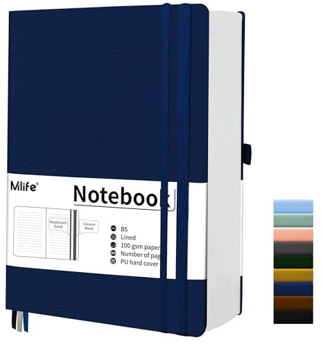 Mlife B5 anteckningsböcker med linjerad text,tjock anteckningsbok med 300 sidor,100Gsm premiumpapper,inbunden anteckningsbok för män och kvinnor (Blå)