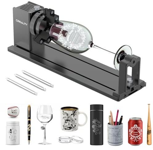 Creality Officiel Rotary Kit Pro Rouleau rotatif laser 3 en 1 - Accessoires de gravure multifonctionnels pour gravure lasser - Mandrin rotatif pour gravure d’objets cylindriques: verre à vin, batte de
