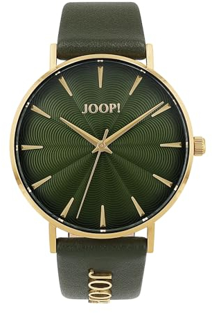 JOOP! Armbanduhr Damen Quarzuhr Analog, mit Leder Armband, Khaki, 5 bar Wasserdicht, Kommt in Uhren Geschenk Box, 2035044