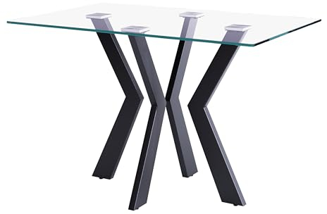 GOLDFAN Glas Esstisch Rechteck Küchentisch mit Schwarzen Metallbeinen Moderner Industrieller Glastisch Esszimmer 110cm