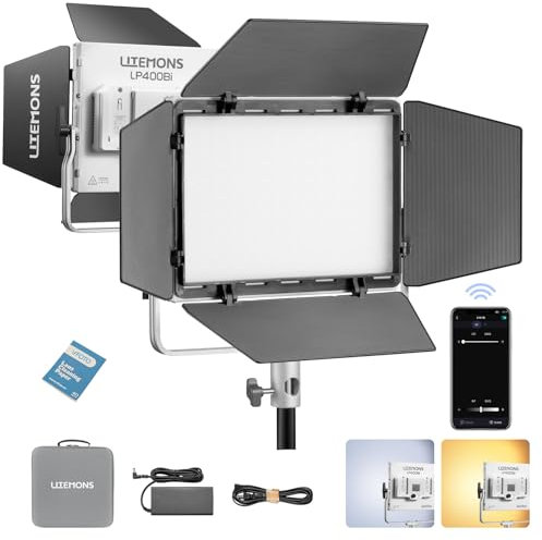 GODOX LITEMONS LP400Bi LED Video Light, CCT Bicolore Température 2800K-6500K 36W Panneau Lumière avec 11 Effets de Lumière, Éclairage de Sortie Continue Prend En Charge APP Contrôle