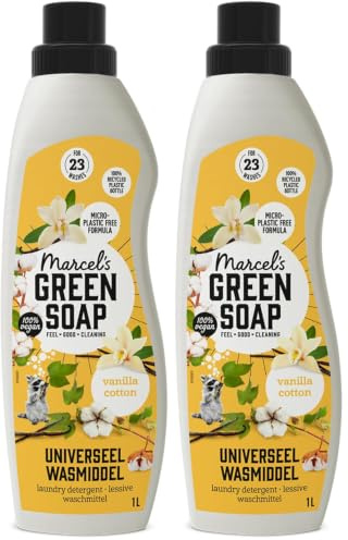 Marcel's Green Soap Universalwaschmittel Vanille & Baumwolle – 1 L (23 Waschgänge) – vegan, palmölfrei, mikroplastikfrei – gegen Flecken, ab 20 °C – Recyclingflasche (Packung mit 2)