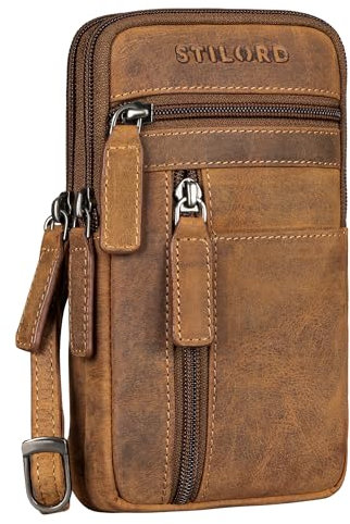 STILORD 'Asher' Leder Brustbeutel Herren Vintage Gürteltasche Crossbody Bag Handytasche zum Umhängen Kleine Brusttasche stylish für Handy Pass Reisebörse Männer Echtleder, Farbe:bergamo - braun