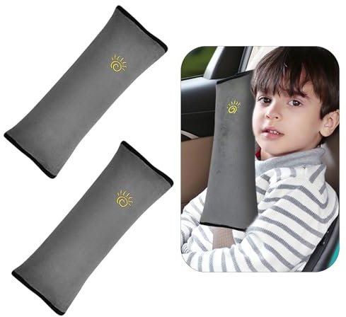 EUDUQ Gurtpolster Kinder,2 Stück Gurtpolster Auto Kinder,Auto Schlafkissen für Kinder,Atmungsaktiv Gurtschutz Sitzerhöhung,Hautfreundlich Auto Gurtkissen, Schulterpolster für Auto Kinderwagen (Grau)