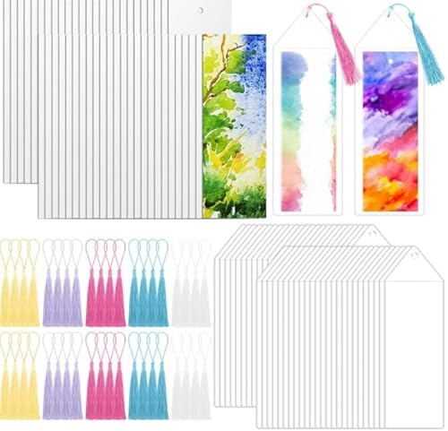 TenaLucy 50 Piezas Papel Acuarela,Hojas de Papel Acuarela Marcapaginas Personalizado papel acuarela 300g Blanco Natural,con 50 Borlas,para Tarjetas Postales,Tarjetas de Felicitación