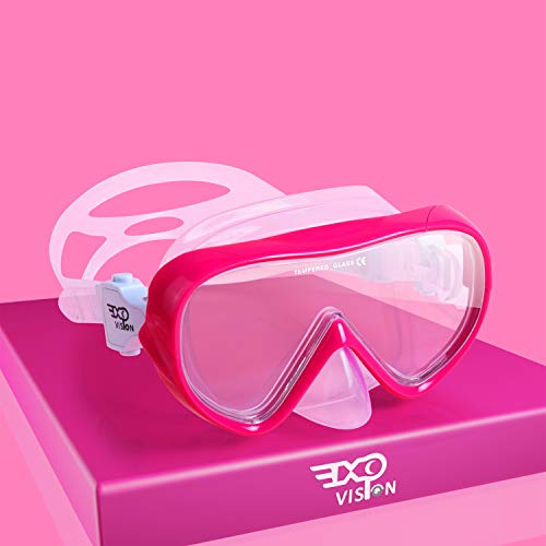 Barn dykglasögon 180° panorama barn snorklingsmask, anti-dimma dykmask härdat glas simmask pojke silikon dykmask flicka simglasögon med nässkydd 4–16 (rosa)