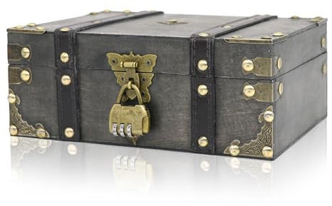 Forbabe Schatztruhe Holz, 24 X 17 X 10cm - Vintage Schatzkiste mit Schloss Piraten Schatztruhe Kinder, Geschenk Truhe Schatztruhe Hochzeit für Aufbewahrung Dekoration (Grau)