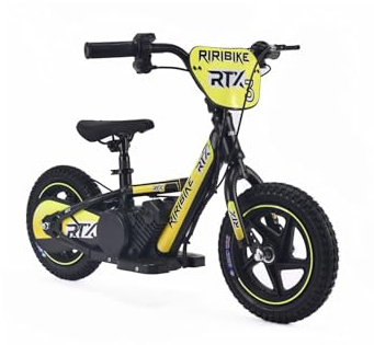 Draisienne électrique pour Enfants RIRIBIKE RTX3 24V (12), Jaune, Batterie au Lithium, Moteur 100W, Frein à Disque, Siège PU Souple réglable