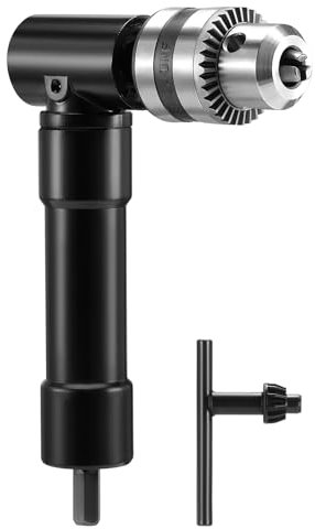 Gueenky Right Angle Drill Driver Adaptor, 1-10 mm 90 Degree Right Angle Drill Chuck Attachment with 8mm Hexagonal Shank for Tight Corner Workspace