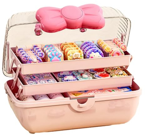 Caja de Almacenamiento para Accesorios de Pelo Niñas, Organizador de Accesorios para el Cabello, 3 Capas Caja de Joyería Portátil con Compartimentos para Lazos, Coleteros, Horquillas, Diademas