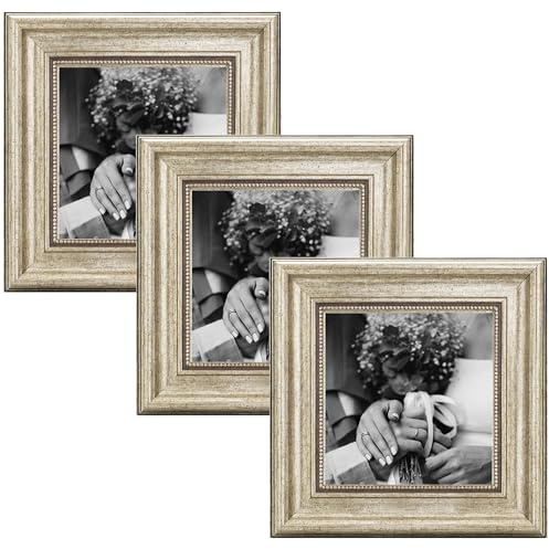 CABBEL Fotoram 15 x 15 cm silver – 3-pack – vintage barockram i antik stil för affischer, foton och certifikat – med okrossbart akrylglas – elegant och dekorativ