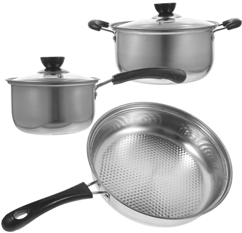 ULTECHNOVO Set De Batterie De Cuisine Inox Avec Casserole Faitout Et Poêle Poignées Ergonomiques Acier Résistant à Usure Pour Usage Quotidien Cuisine