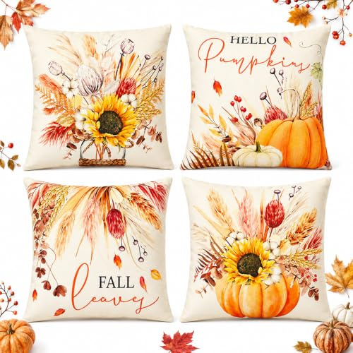 HuaMuDM 4 Piezas Otoñal Cojines Decorativos,45x45cm Fundas de Cojín Acción