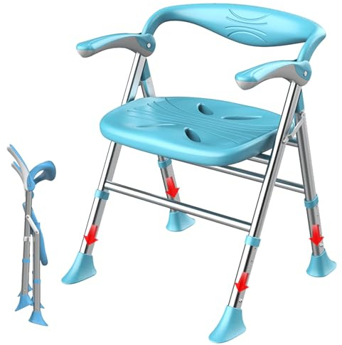 Sedia Per Doccia Anziani,Sgabello Doccia,Capacità Di Carico Massima 150kg, Braccioli Ripiegabili,Sedia Per Doccia Pieghevole Regolabile in Altezza A 5 Livelli (blu, Sedili piatti)