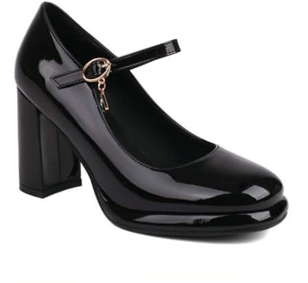 DSKHDZW Mary Jane Tacones De Plataforma Tacón De Charol con Punta Cuadrada Zapatos De Vestir De Fiesta De Oficina 8.5Cm,Negro,36 EU