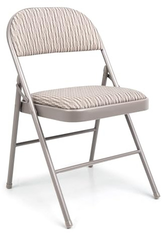 Crystals Deluxe Fabric Folding Foldable Chairs, Heavy Duty Fold Away Chair with Padded Fabric Seats & Metal Frame for Dinning, Home, Office, Indoor & Outdoor Use - Grey (1) (1)